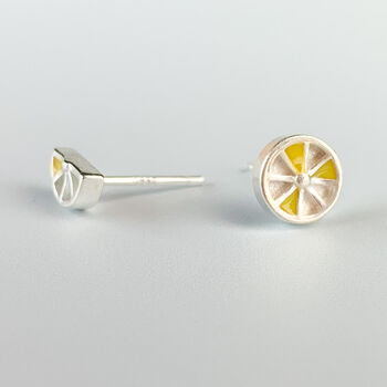 Sterling Silver Tiny Lemon Slice Stud Earrings, 4 of 6