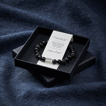 Personalised Men's Sterling Silver And Black Onyx Bead Numeral Date Bracelet, 5 of 6