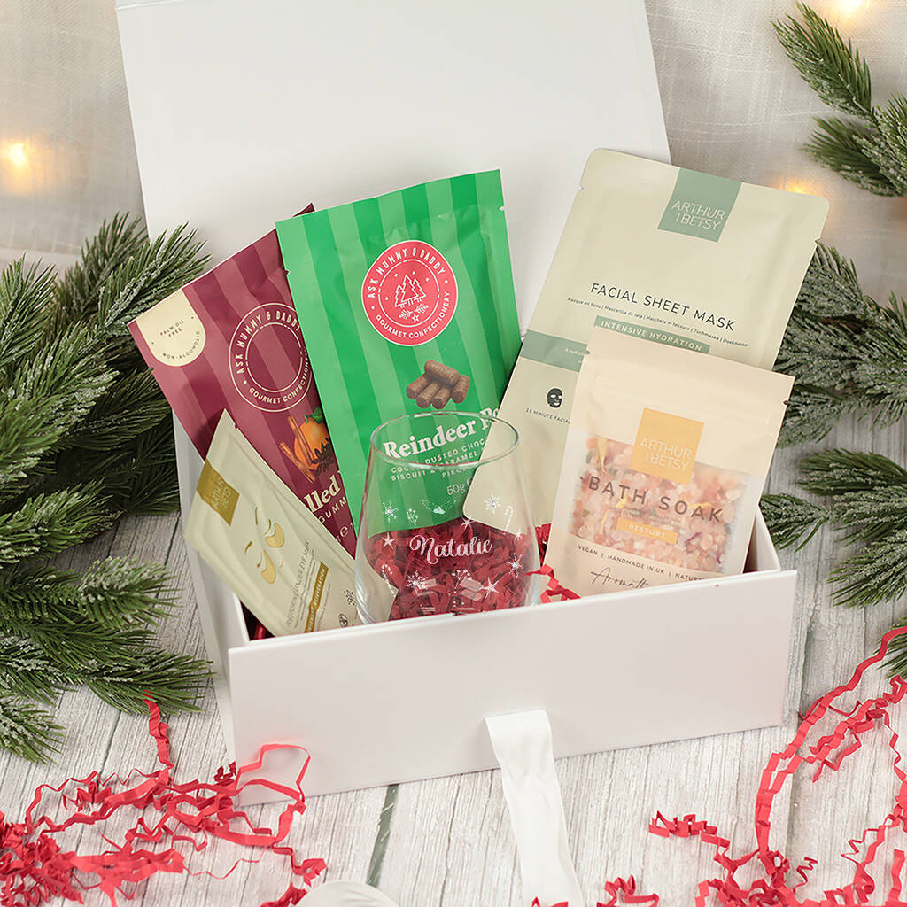 Christmas Diamante Stemless Glass Pamper Gift Box, 1 of 7