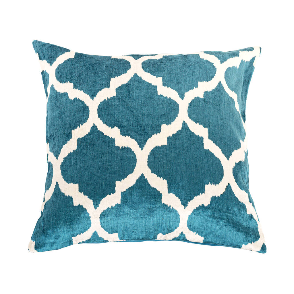 Turquoise hotsell Blue Silk Velvet Decorative Cushion Cover with Traditional Pattern | Front side is 100% Silk Velvet, Back side is Soft Blue Fabric