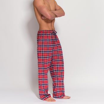 Men's Soft Red Tartan Flannel Pyjama Trousers, 3 of 4