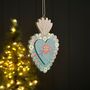 Turquoise And Blue Wood Floral Heart Hanging Decoration, thumbnail 2 of 2