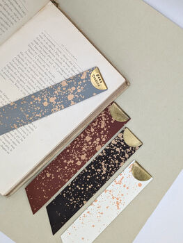 Personalised Splash Print Leather And Brass Bookmark, 2 of 6