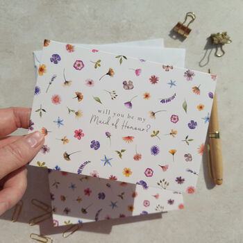 Pressed Wildflowers Will You Be My Bridesmaid Card, 3 of 11