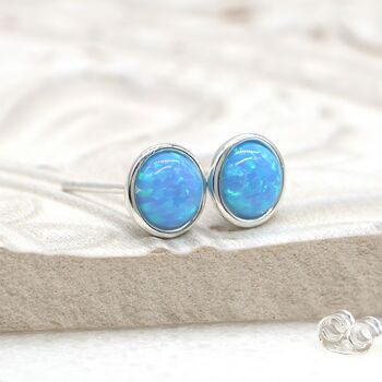 Sterling Silver Blue Opal Stud Earrings, 6 of 11