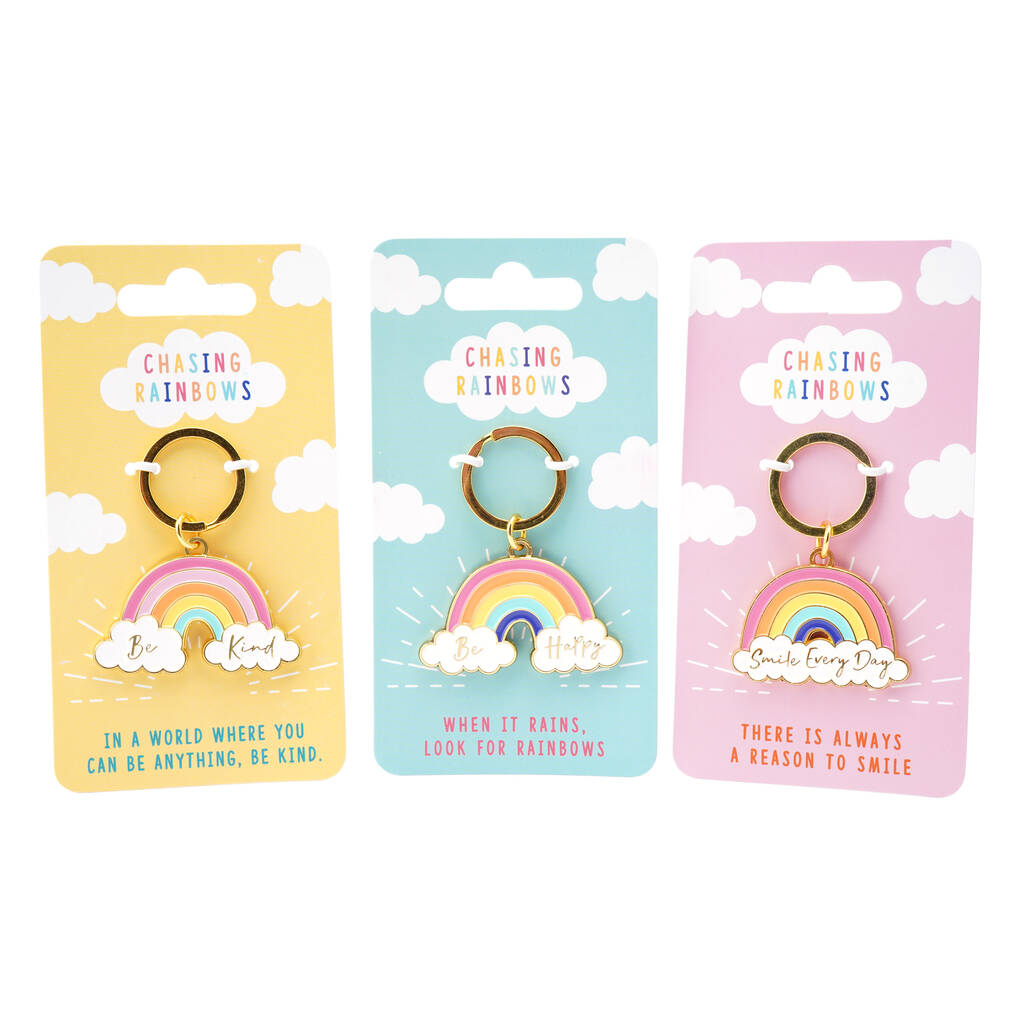 Set Of Three Gold Rainbow Keyrings By CGB Giftware