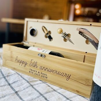 5th Anniversary Wooden Wine Bottle Gift Set, 2 of 2