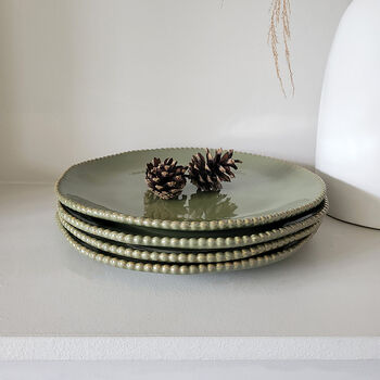 Olive Green Porcelain Beaded Dinner Plates, 2 of 3