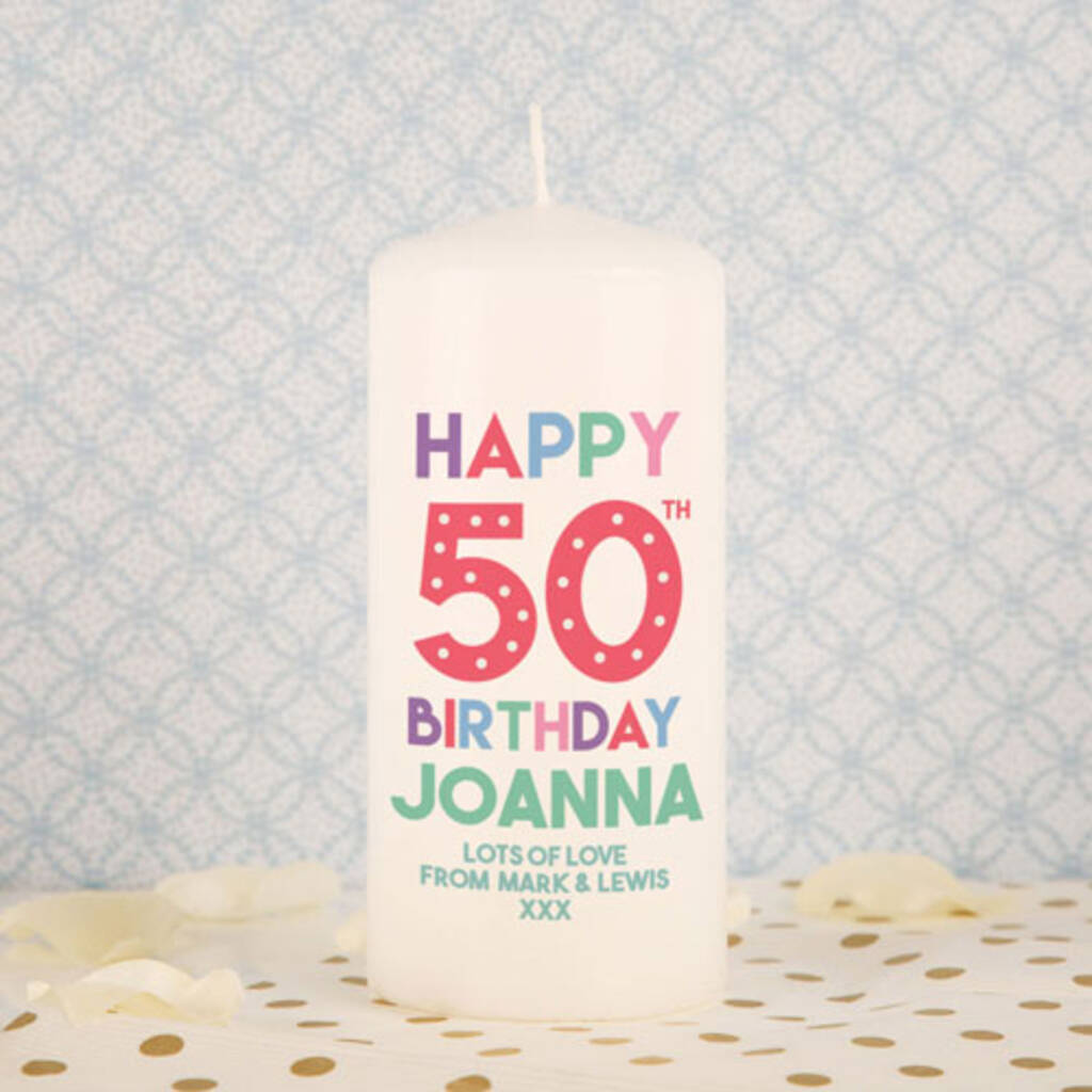 50th Birthday Personalised Candle By Uniqueful