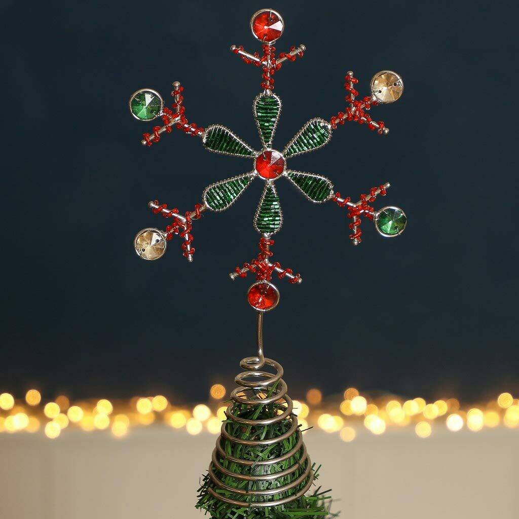 Traditional Red And Green Handmade Tree Topper, 1 of 6