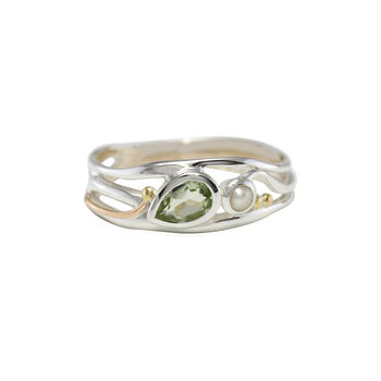 Teardrop Green Amethyst And Pearl Silver Ring, 2 of 6
