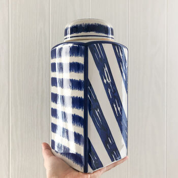 Blue And White Striped Ceramic Ginger Jar, 2 of 5