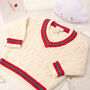 Red Stripe Baby Boy Cricket Jumper And Blanket Gift Set, thumbnail 2 of 12