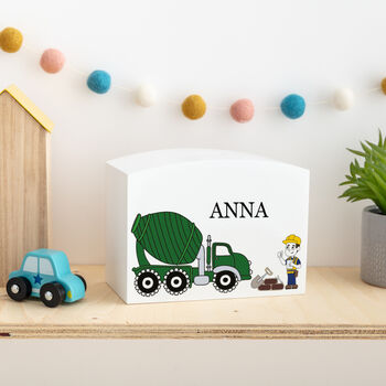 Personalised Cement Mixer Construction Wood Piggy Bank, 2 of 4