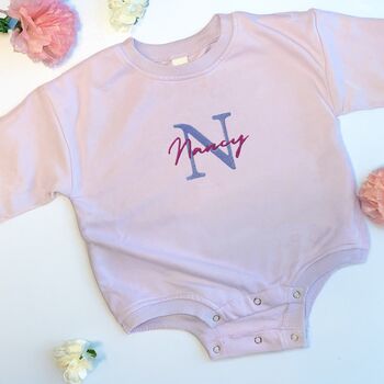 Personalised Embroidered Baby Sweatshirt Romper, 2 of 4