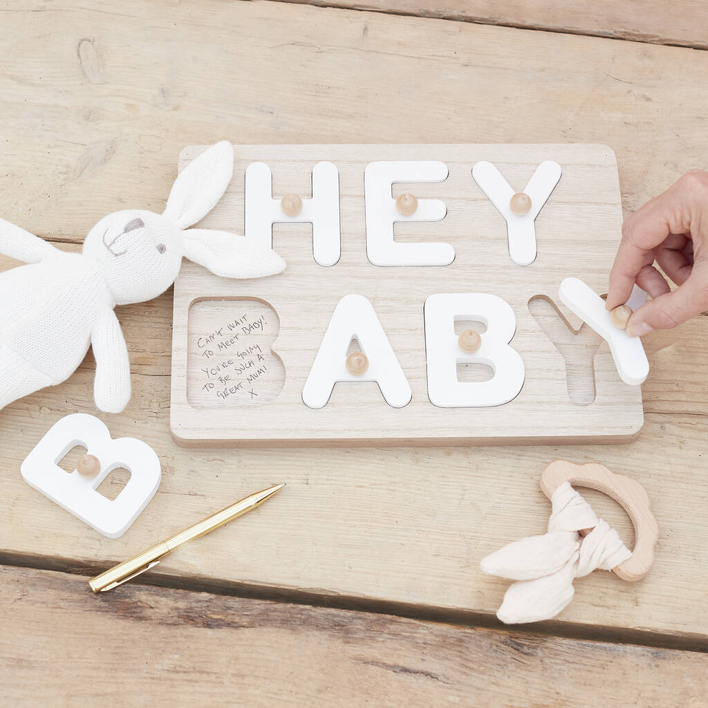 Hey Baby Wooden Puzzle Baby Shower Guest Book, 1 of 3