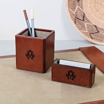 Monogram Leather Desk Set, Retirement Gift, 2 of 11