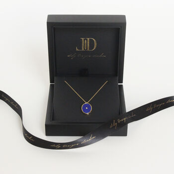 18ct Gold Plated Oval Locket W Blue Lapis And Cz Stone, 5 of 7