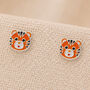 Sterling Silver Tiger Stud Earrings – 8mm X 6mm, thumbnail 1 of 6
