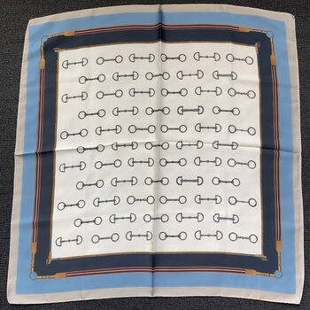 Blue Equestrian Chain Print Silky Scarf, 4 of 4