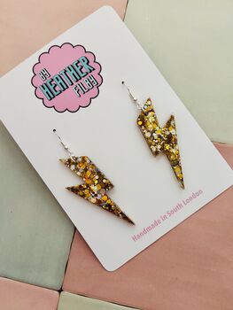 Large Gold And Silver Lightning Bolt Earrings / Mixed Metal Statement / Bold Metallic Dangles / Glam Rock Jewellery, 4 of 6