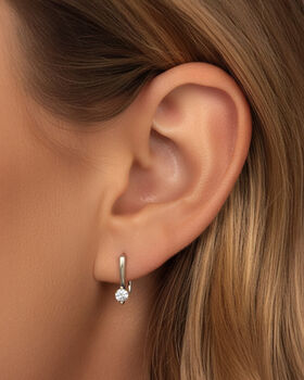 Gold Or Silver Women's Open Threader Hoop Earrings With Tiny Cz Stone, 5 of 6