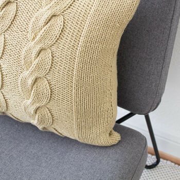 Hand Knit Chunky Cable Cushion In Stone, 2 of 5