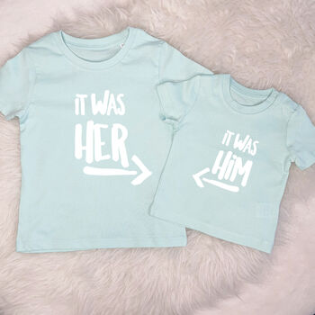 It Was Him! / It Was Her! Sibling Rivalry T Shirt Set, 6 of 8