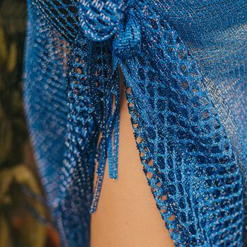Royal Blue Mesh Viscose Metallic Wrap Shawl, 5 of 5