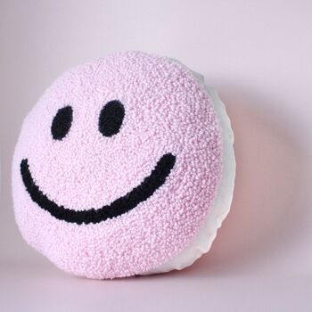 Strawberry Milkshake Smiley Punch Needle Cushion, 4 of 5