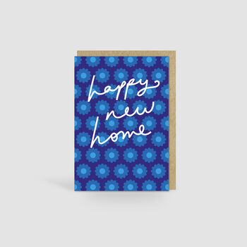 Happy New Home Card | Retro Blue Flower Repeat Print, 2 of 2