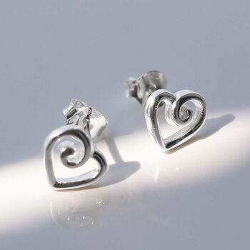 Sterling Silver Delicate Spiral Heart Earrings, 11 of 11