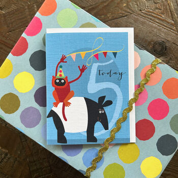 Mini Tapir And Lemur 5th Birthday Card, 3 of 4