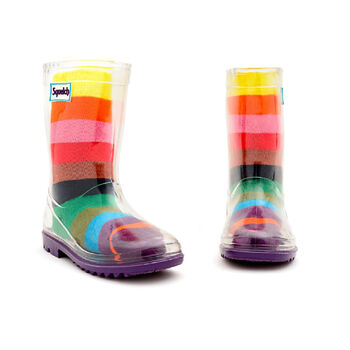 Squelch Transparent Wellies And Three Sock Set Stripe, 6 of 7