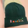 Unisex Hand Embroidered Beanie Hat Green, thumbnail 5 of 6