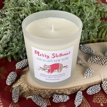 Personalised Fun Sloth Merry Christmas Candle Gift, 2 of 10