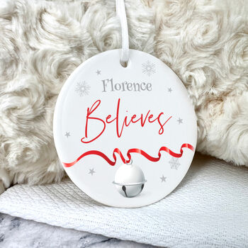 'Believes' Ceramic Disc Hanging Decoration Bauble + Gift Box, 7 of 7