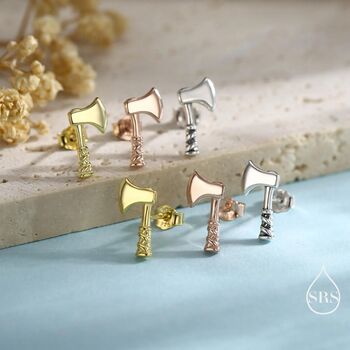 Sterling Silver Viking Axe Stud Earrings, 6 of 11