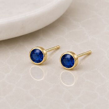 Gold Plated Sterling Silver September Sapphire Birthstone Stud Earrings, 2 of 4
