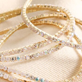 Set Of Five Clear Crystal Tennis Bracelets In Gold, 2 of 2