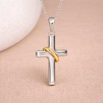 Personalised Sterling Silver And Gold Halo Cross Pendant Necklace, 3 of 9