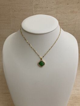 Emerald Cubic Zirconia Studded Clover Pendant Necklace, 2 of 5