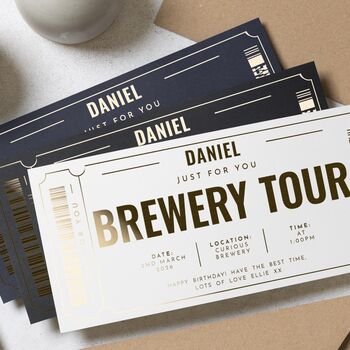 Gold Foil Brewery Tour Gift Custom Voucher Personalised, 2 of 8