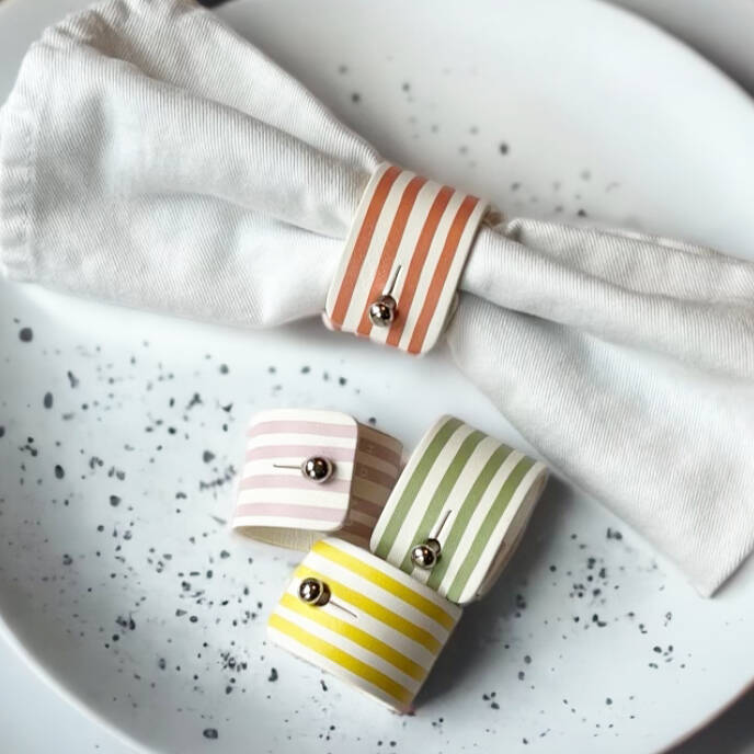 Striped Leather Napkin Rings Made In England, 1 of 3