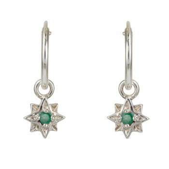 Guiding North Star Emerald Mini Hoops Silver, 2 of 8