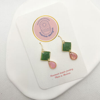 Green And Pink Geometric, Dainty Drop Earrings, 4 of 9