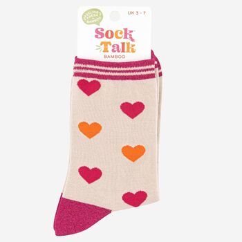 Women's Valentine's Day Bamboo Socks Pink Hearts, 3 of 4