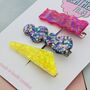 Pink, Blue And Yellow Glitter Assorted Resin Hair Clips, thumbnail 4 of 4