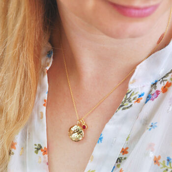 Personalised Gold Hammered Birthstone Locket, 2 of 10