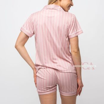 Pink Stripe Soft Cotton Night Suit Shorts Pyjama Set, 3 of 7